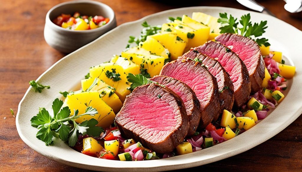 pan seared tenderloin recipe paired with pineapple mango salsa