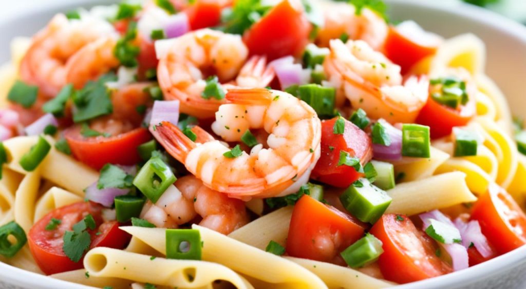 pico de gallo shrimp pasta preparation