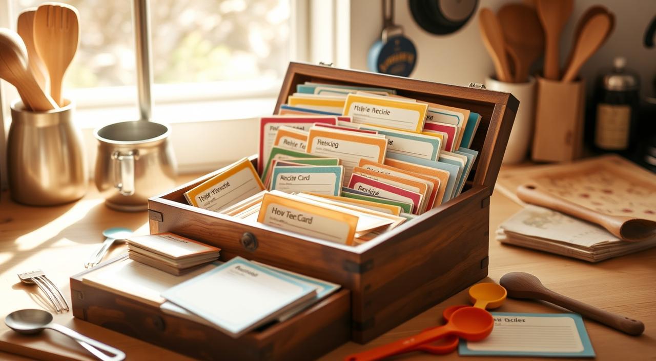 DIY recipe cards in a homemade recipe box