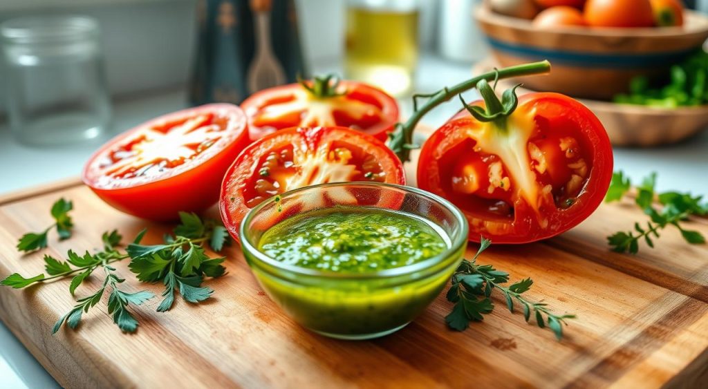 Preparing tomatoes for chimichurri