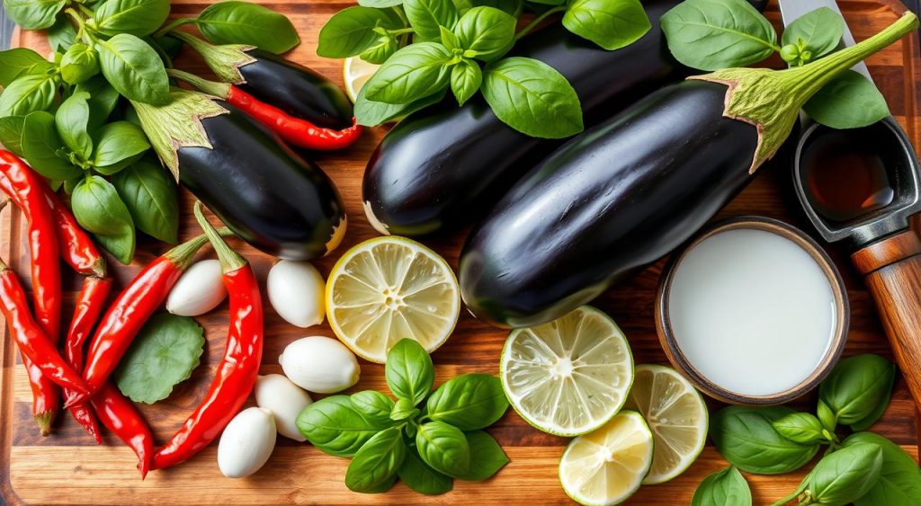 Thai aubergine ingredients