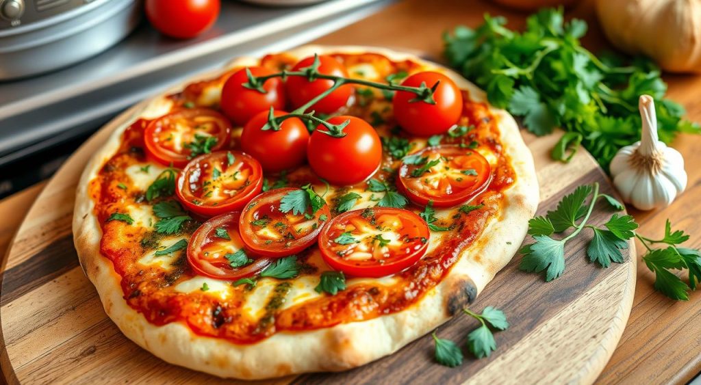 chimichurri tomato pizza