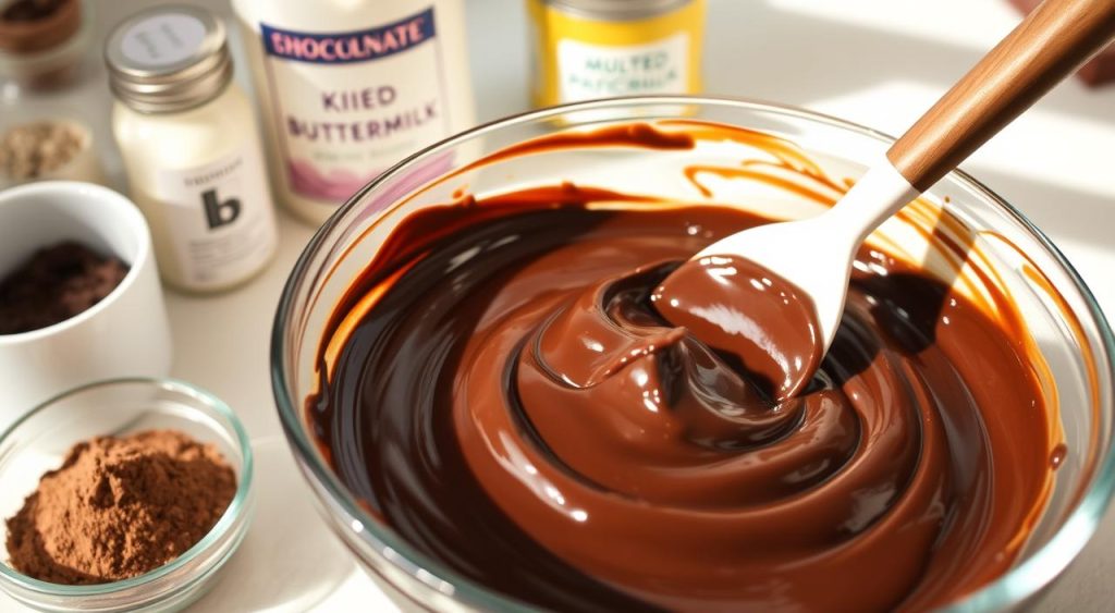 chocolate caramel frosting mixing