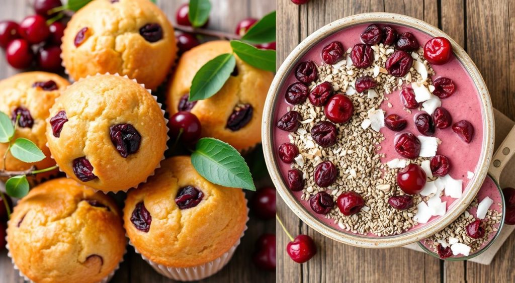 delicious dried cherry muffins and smoothie bowls