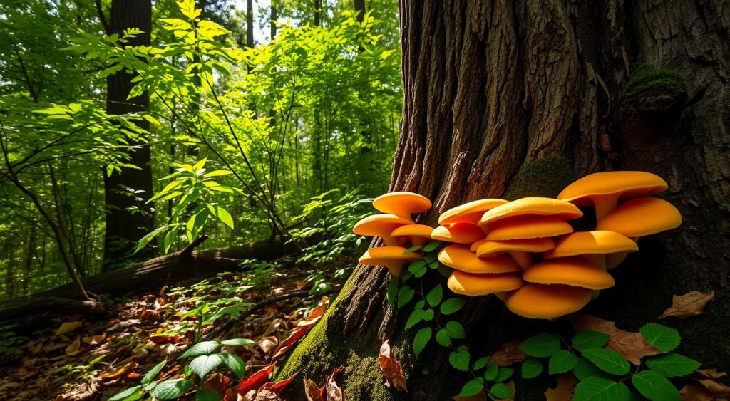 foraging chicken of the woods