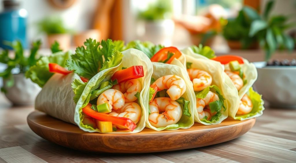 fresh shrimp wraps with vegetables