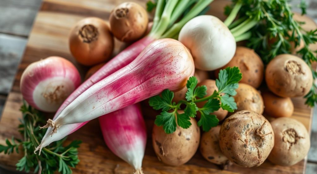 fresh turnips and potatoes for frittata