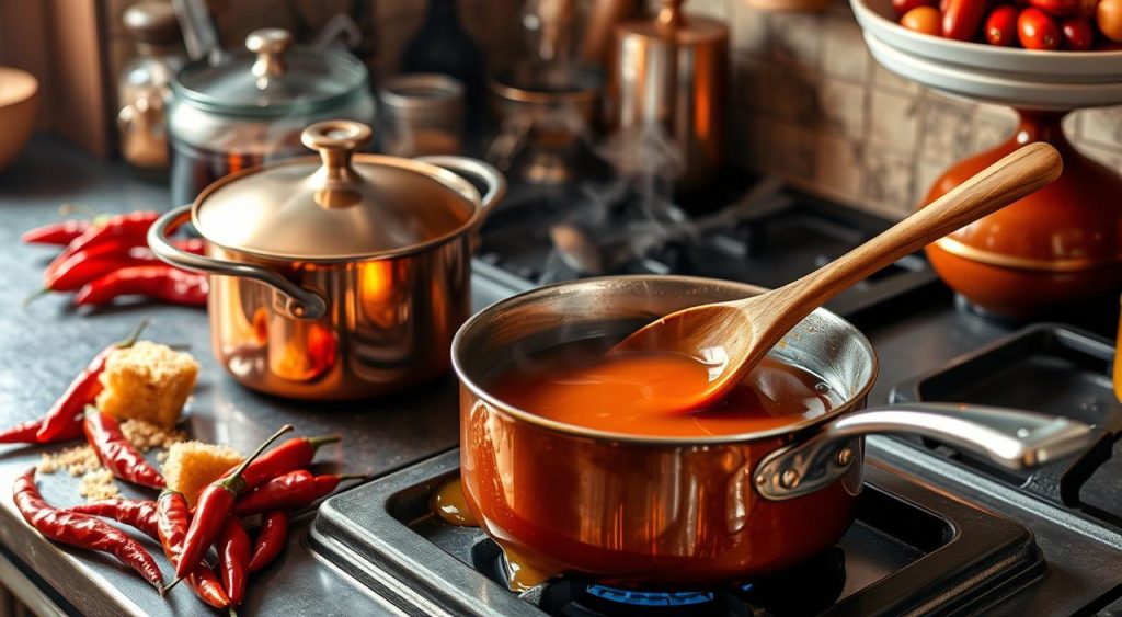 making chili caramel