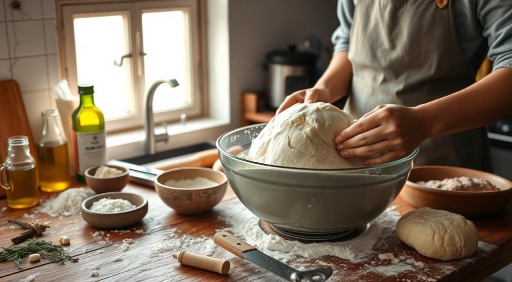 making dough for Italian Hero Bread