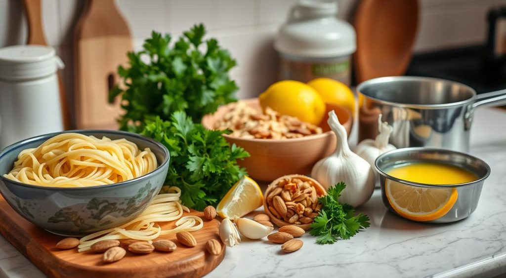 preparation steps noodles almondine