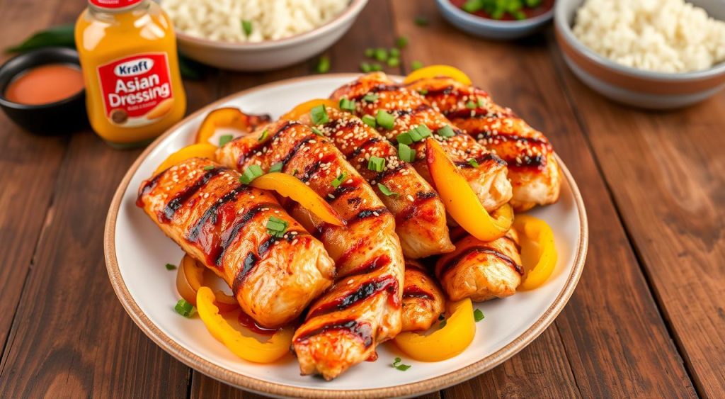 recipes using Kraft Asian dressing chicken and yellow peppers