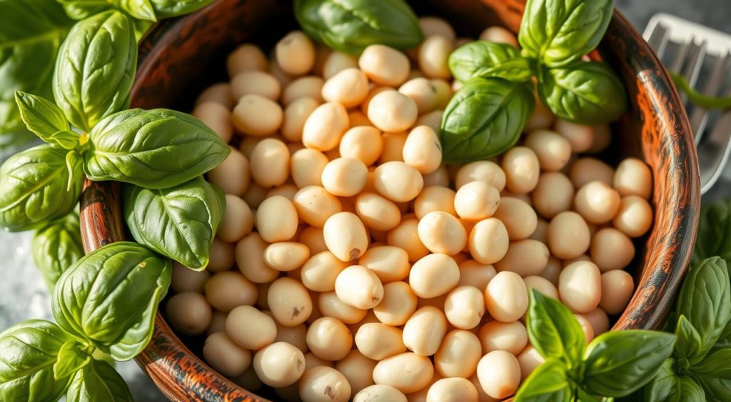 white beans and fresh basil