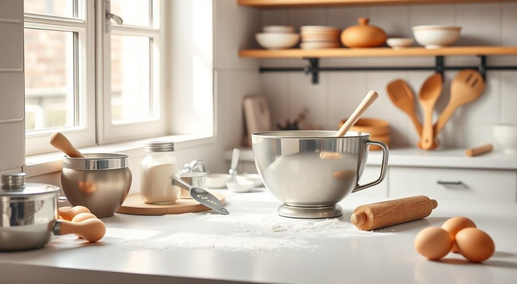 baking tools and clean kitchen workspace