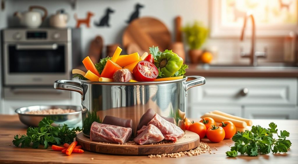 preparing dog food in crock pot