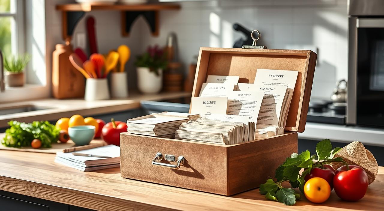 recipe boxes with cards