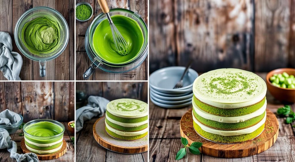 step-by-step matcha gateau preparation