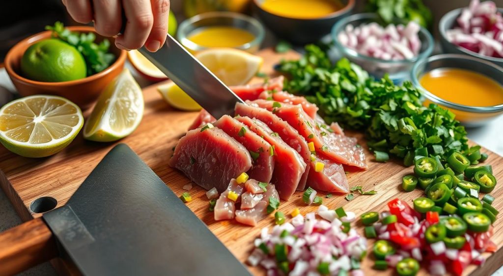 tuna ceviche preparation